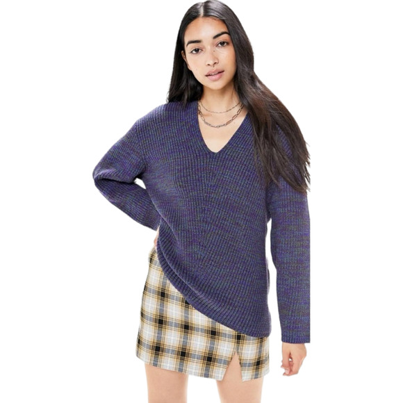 Urban Outfitters Victoria Blue Green Oversized V Neck Chunky Knit Sweater XS - Picture 2 of 11